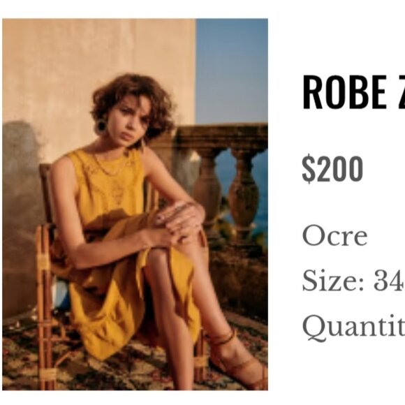 Sezane Zarri Dress Ocre, Size 34 - Picture 2 of 5